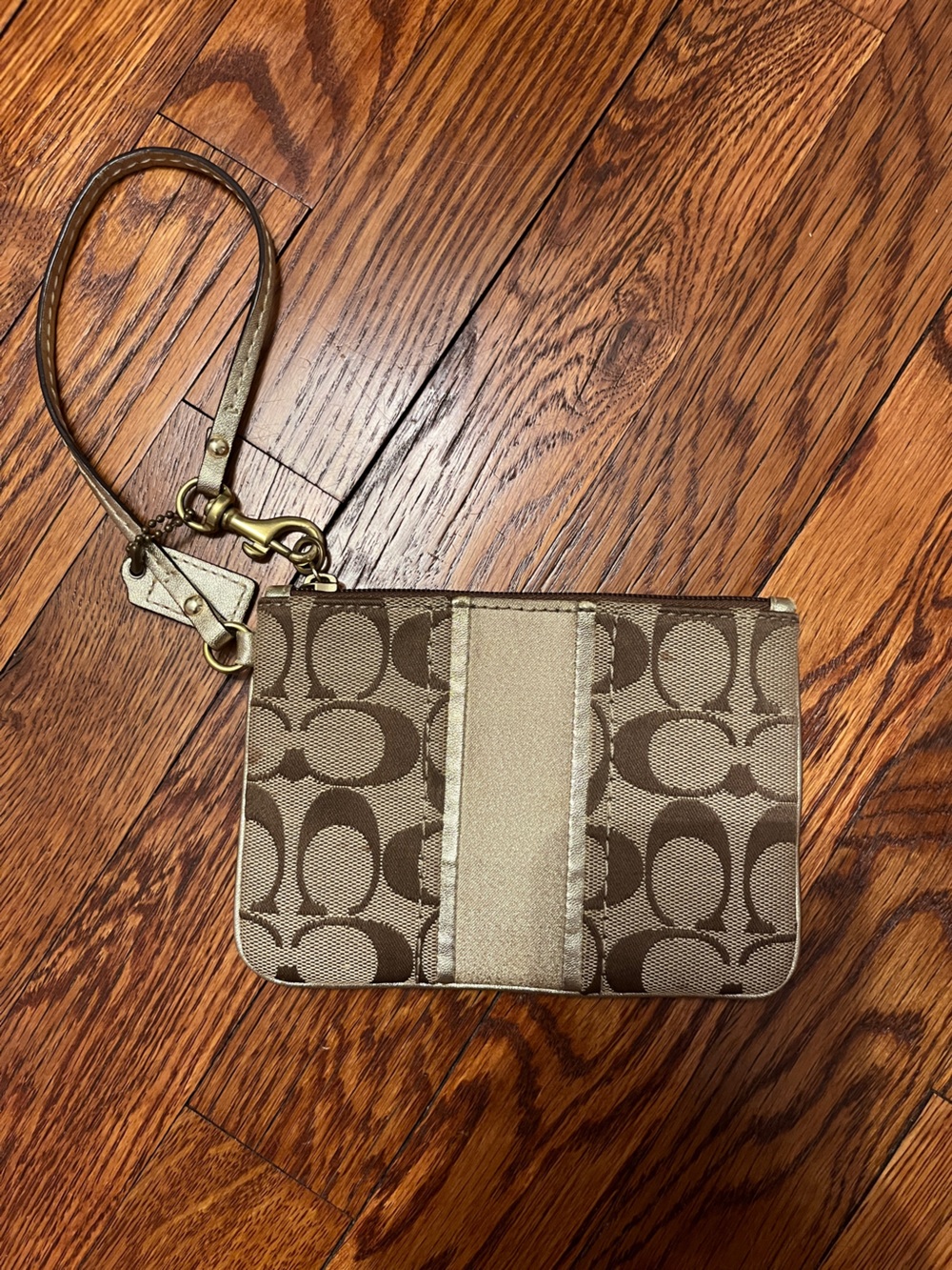Coach Brown/Tan Signature Canvas Wristlet with Strap